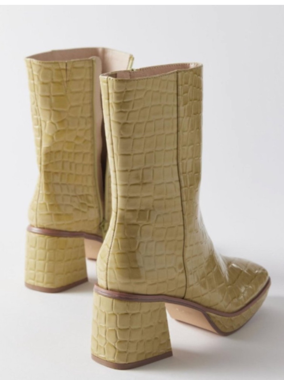 Urban Outfitters chunky chartreuse Bella Croc-Embossed Mid-Calf Block Heel Boots - Picture 12 of 13